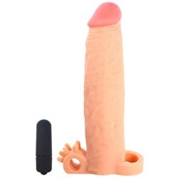 Vibrating 2" Penis Extension Sleeve For Men Realistic Texture and Vibrating Bullet for Clit Stimulation