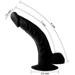 HUOLA Realistic 9 Inch Silicone Soft Ďîldɔ Waterproof Skin Body Massager Tool with Suction Cup for Women Men (Color : Black)