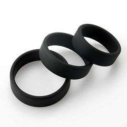 LeLuv Flat Band-Style Cock Ring 38mm, 43mm, 48mm Black Three Sizes 1.5 inch, 1.7 inch and 1.9 inch Inner Diameters