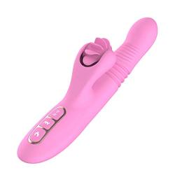 G Spot Clitoral Vibrator, Waterproof Soft Silicone Licking Tongue Vibrating Dildo Oral Massager Vagina Stimulator Sex Toy with Heating Function, Pink