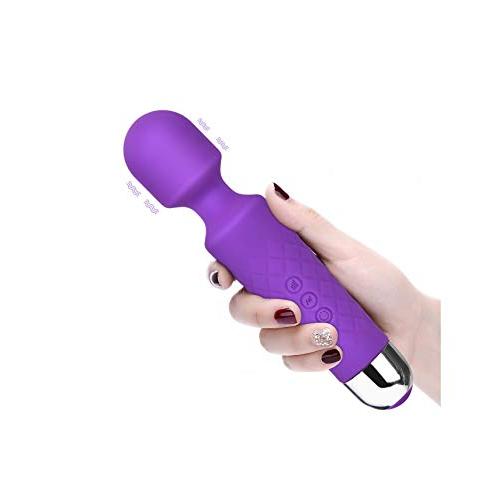 Waterproof Portable Rechargeable Wand Massager,8 Kinds of Powerful Frequency 20 Modes, Muscle Relaxation Body Treatment（Purple）