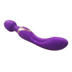 Double Head Vibrator Massager 10 Speeds Massage Vibrator for Neck and Back Wireless Rechargeable Waterproof Silicone Massager (Purple)