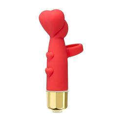 Doc Johnson Wonderland - The Heavenly Heart Mini Massager - 10 Function Silicone Mini Vibrator with Finger Ring - Red