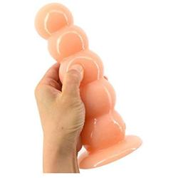 7.83" PVC Anal Beads Butt Plug Masturbation Toys for Female Massager G-Spot Prostate Stimulation Sex Toy with 5 Anal Beads and Suction Cup (Flesh)