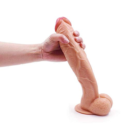 XL-Massagers Simulation 12 inch Simulation Dìcks Silicone Massage with Strong Suction Cup - 100% Waterproof (Color : Beige)