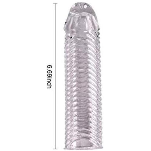 LLFX Dildò Extender Soft and Flexible Hollow Realistic with Threaded Comfort Massage Cǒck Sleeve for Men -Transparent Jeans