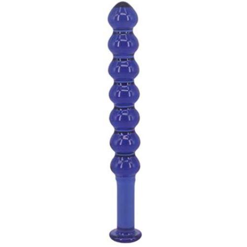 Eastern Delights 7 Beads Glass Pleasure Toys, Anal Training Butt Plug for Beginners (Deep Blue)