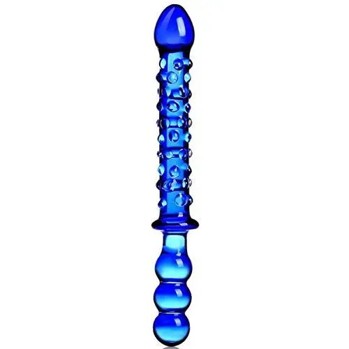 Crystal Glass Pleasure Wand Dildo Penis - AKStore - Blue Glass Dotted Double Head Design Personal Massager Anal Sex Toy