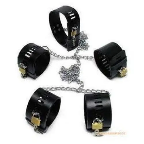 LoveSex Novel Design PU Leather Black Handcuffs Ankle Cuffs Neck Collar with Iron Lock Set Sex SM Tools Kit LoveSex Novel Design PU Leather Black Handcuffs Ankle Cuffs Neck Collar with Iron Lock Set Sex SM Tools Kit
