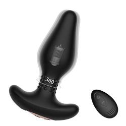 Male Anal Vibrator Butt Plug with 10x10 360° Rotation Vibration Patterns, Prostate Massager Stimulator with Remote Control, Rechargeable Anus Sex Toy for Men, Woman & Couples, Φ1.9 in