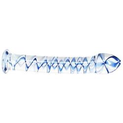 Eastern Delights Elite 6.8 Inch Bent Pleasure Wand Glass Dildo, Clear with Blue Vein