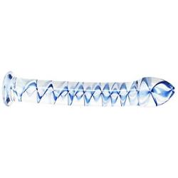 Eastern Delights Elite 6.8 Inch Bent Pleasure Wand Glass Dildo, Clear with Blue Vein