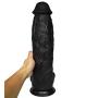 QJFYJ-001 Huge Silicone Manual Massage Stick Flexible Real Portable Suction Cup Long Lifelike Massager for Men Women Black 17inch
