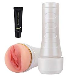 Male Cup Masturbator, Riodong 3D Realistic Vagina Masturbator Stroker Pocket Pussy Sex Toys for Male Masturbation (White)