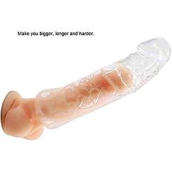 Reusable Condom Penis Sleeve Extender Couple Membrum Penis Case Cover Dick Overstriking Erection Ipsism Sexual Intrest Stick Wand Fun Rod Sleeve (Transparent)