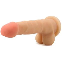 Eden 7.75" Realistic Flexible Internal Spine Dual Density Dildo w/Balls and Suction Cup (Beige)