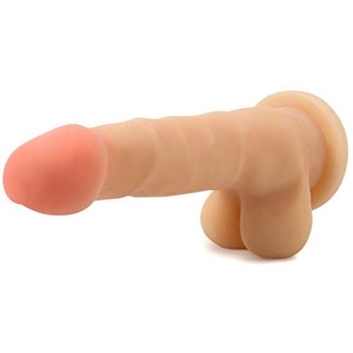 Eden 7.75" Realistic Flexible Internal Spine Dual Density Dildo w/Balls and Suction Cup (Beige)