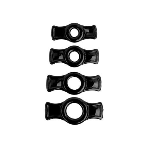 Doc Johnson Titanmen - 4 C-Ring Set - Helps Create Firmer and Thicker Erections - Side Tabs for Easy Removal and Adjustment - Black