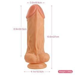 JSCRlove 10.6 Inch Flesh Clear Díldɔ Toys Realistic Dual Density Toy Real Feel Toy with Strong Base Women Underwear