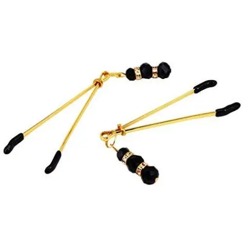 Eastern Delights Elite Nipple Clamps, Gold Color with Black Pendant