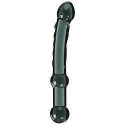 M2m Dildo, Borosilicate Glass, Veined With Handle, Black