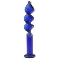 Wowlife Sex Toy, Blue Screw Thread Round Glass Dildo Crystal Penis for Couple Lover