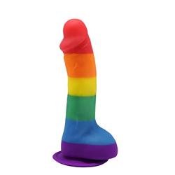 Pride Dildo - The 8" Silicone Rainbow Dildo With Balls & A Suction Cup