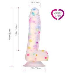 XKiss Confetti Clear Dildo, Super Quality 7" Realistic Silicone Penis with Suction Cup, Artistic Sex Toy for Vaginal G Spot & Anal Prostate Play