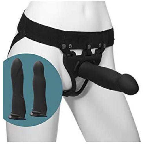 Doc Johnson Body Extensions - BE Ready - Hollow Strap-On System - Silicone Harness with Elastic Waist Band and 3 Hollow Dildos