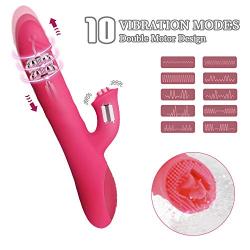 Telescopic Rabbit Vibrator Vagina Stimulator Vibration Massager, 10 Modes Skinfriendly Silicone Clitoris Massager, Treediride Rotating Vibrator USB Rechargeable G-spot Dildo Vibrator Adult Sex Toys