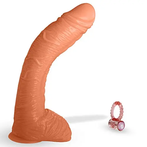 LeLuv Dildo Big Bent 10 Inch Realistic Suction Cup Thick Veiny Curved Vanilla Bundle with Vibrating Cock Ring LeLuv Dildo Big Bent 10 Inch Realistic Suction Cup Thick Veiny Curved Vanilla Bundle with Vibrating Cock Ring