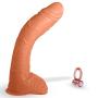 LeLuv Dildo Big Bent 10 Inch Realistic Suction Cup Thick Veiny Curved Vanilla Bundle with Vibrating Cock Ring