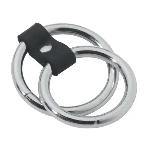 1.5" & 1.75" Dual Penis Ring - Silver Metal and Black Leather