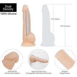 Naked Adduction 8 Inch Realistic Silicone Dildo with Suction Cup, Dual Density Dong, Beige Color Penis, Adult Sex Toy, Harness Compatible