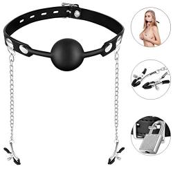 UTIMI Ball Gag Silicone with Nipple Clamps, Lock & Key Included