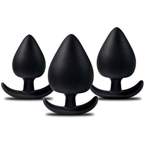 Anal Plug Silicone Butt Plug,Riodong Anal Sex Toys in Black (Three-piece Suit)