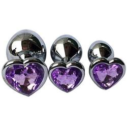 3Pcs Set Luxury Metal Butt Toys Heart Shaped Anal Trainer Jewel Butt Plug Kit S&M Adult Gay Anal Plugs Woman Men Sex Gifts Things for Beginners Couples Large/Medium/Small,Light Purple