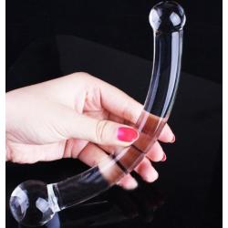 Loveria Crystal Glass Dildo Arched Prostate Massager G Spot Stimulator G-spot Stimulation Sex Toy for Women with Free Wrist strap