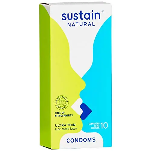 Sustain Natural Latex Condoms - Ultra Thin - FDA Cleared - Nitrosamine Free - Non GMO - Fair Trade - 10 Count