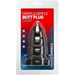 Doc Johnson Triple Ripple Butt Plug - Large - 5.6 in. Long and 2.3 in. Wide - Gradually Widens - Sturdy Flared Base - Anal Toy - Black