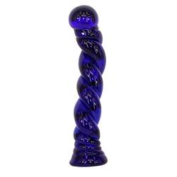 Glass Pleasure Wand Anal Sex Toys Massager, Eastern Delights 6.7 Inches Spiral Shape Dildo, Blue