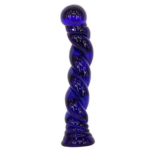 Glass Pleasure Wand Anal Sex Toys Massager, Eastern Delights 6.7 Inches Spiral Shape Dildo, Blue Glass Pleasure Wand Anal Sex Toys Massager, Eastern Delights 6.7 Inches Spiral Shape Dildo, Blue