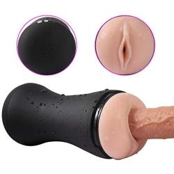 Male Sex Toys, iMiMi  Masturbator Vibrating Cup  with Sexy Moans, Pussy Cup Masturbation Adult Stroker Toys, Fully Automatic with 3D Realistic Vagina and USB Rechargeable for Men (Black)