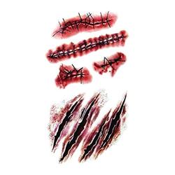 10pcs Horror Realistic Fake Bloody Wound Stitch Scar Scab Waterproof Temporary Tattoo Sticker Halloween Masquerade Prank Makeup Props (10)