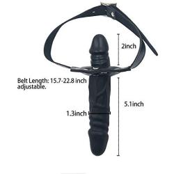 SM Dildo Gag Double-Cock Lockable Realistic Penis Gag Mouth Gag with Adjustable Leather Strap