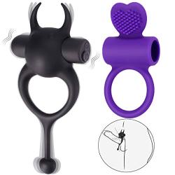 Vibrating Cock Ring Set Silicone Penis Ring with Bullet Vibrator Clitoris Stimulators, Enhancing Erection Prolong Sexual Pleasure Premium Stretchy Adult Toy for Men and Couples