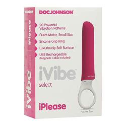 Doc Johnson iVibe Select - iPlease - Powerful 20 Function Vibrator with Silicone Grip Ring - Quiet Motor, Small Size, Waterproof, USB Rechargeable - Pink/White