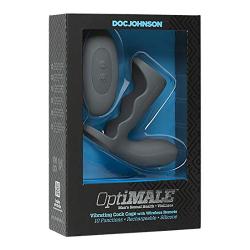 Doc Johnson OptiMALE™ - Vibrating Rechargeable Cock Cage with Wireless Remote - Silicone - 10 Functions - Slate