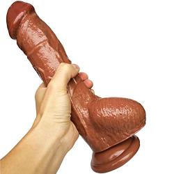 SNDLQF 10.4 Inch Huge Dick Pénis Waterproof Silicone Massager with Strong Suction Cup - Brown of Love Durable and Beautiful