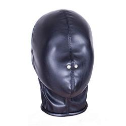 Leather Bondage Mask,Black Full Face Breathable Restraint Head Hood for Adults Sex Toys BDSM Abused Binding Hood